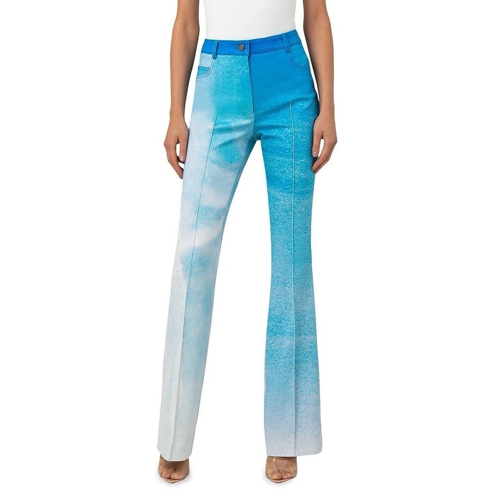 NWT AKRIS Farid Sky Cloud Print Cotton Stretch Denim Pant Sz 2 27x35 Flare AOP